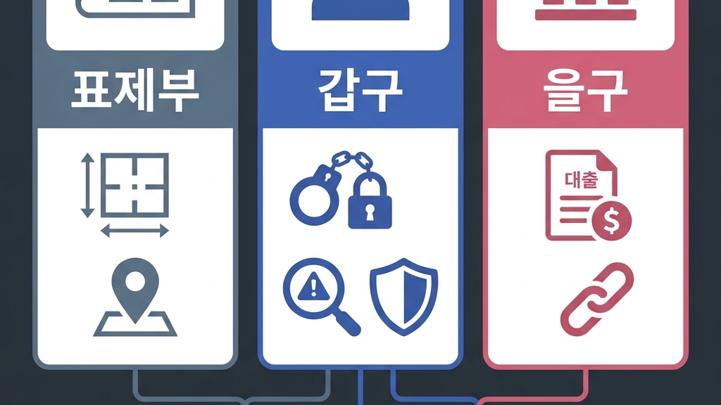 등기부등본 표제부 갑구 을구 3단 구조 분석 — 소유권 근저당 압류 신탁등기 확인 방법