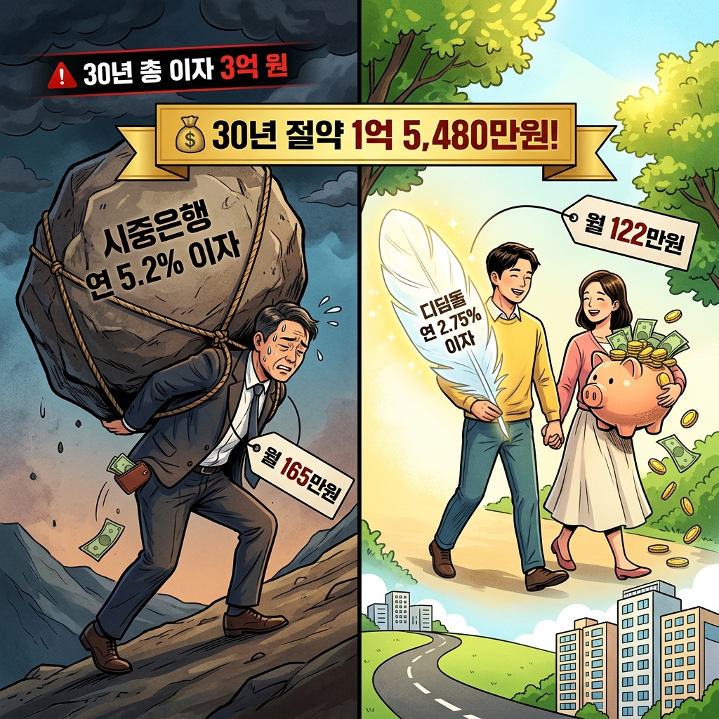 정책금융 대출 vs 시중은행 이자 절약 비교 — 30년 1억 5480만원 차이