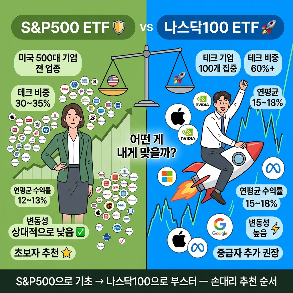 S&P500 ETF vs 나스닥100 ETF 비교 — 초보자는 S&P500부터