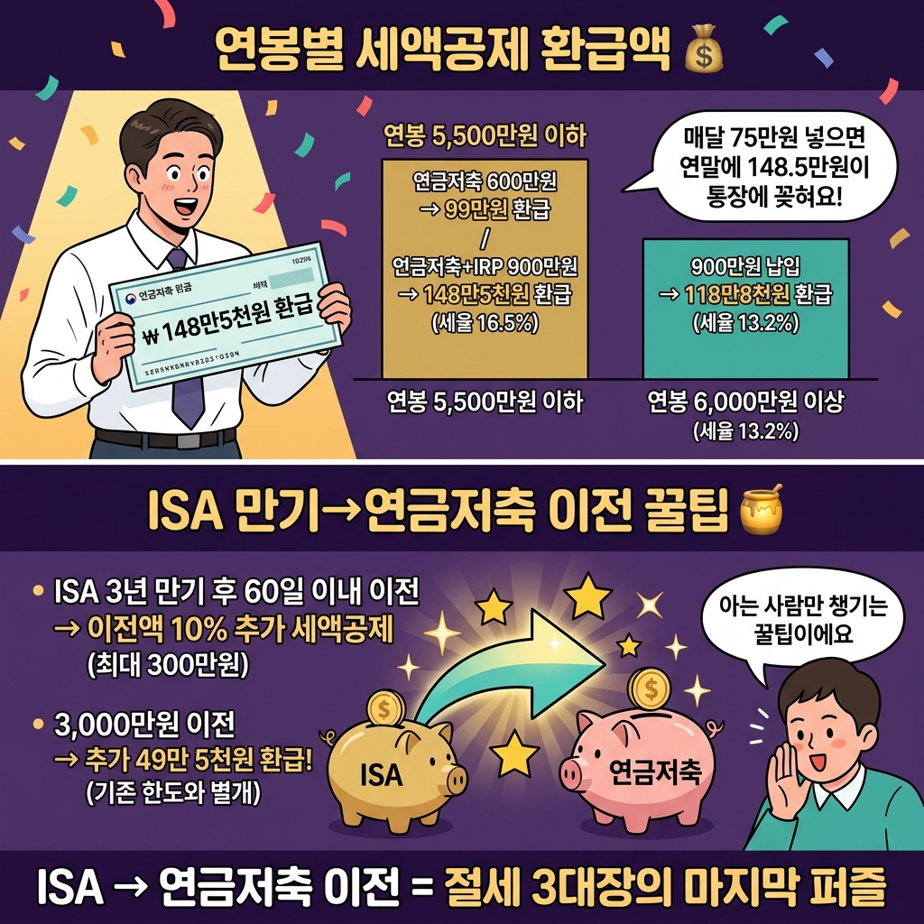 연봉별 세액공제 환급액 + ISA 만기 후 연금저축 이전 꿀팁