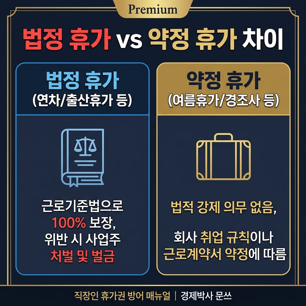 법정 휴가 vs 약정 휴가 비교 요약 인포그래픽