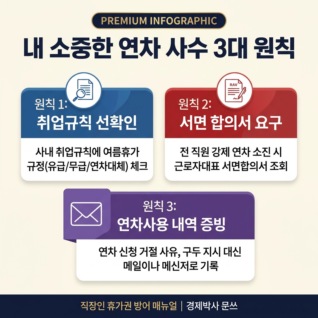 직장인 연차 사수 3대 원칙 인포그래픽