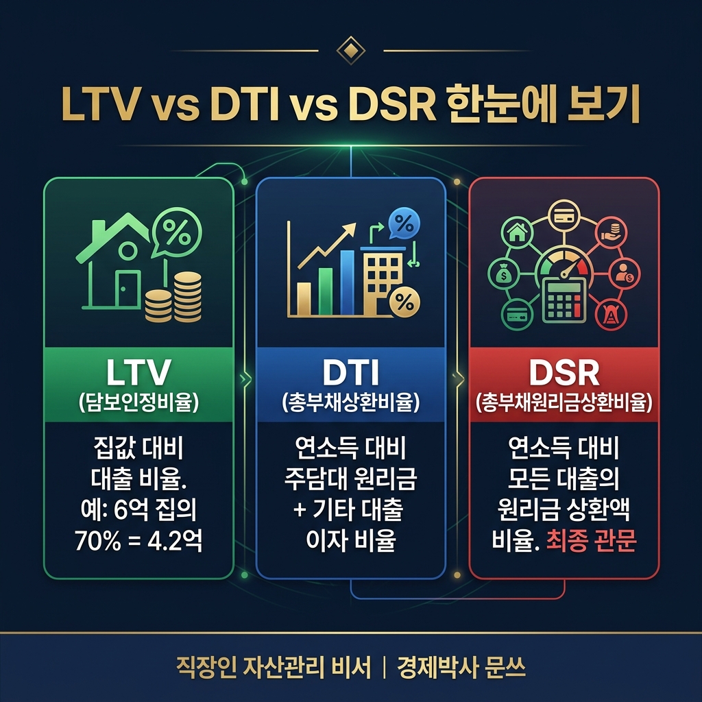 LTV vs DTI vs DSR 한눈에 보기 인포그래픽