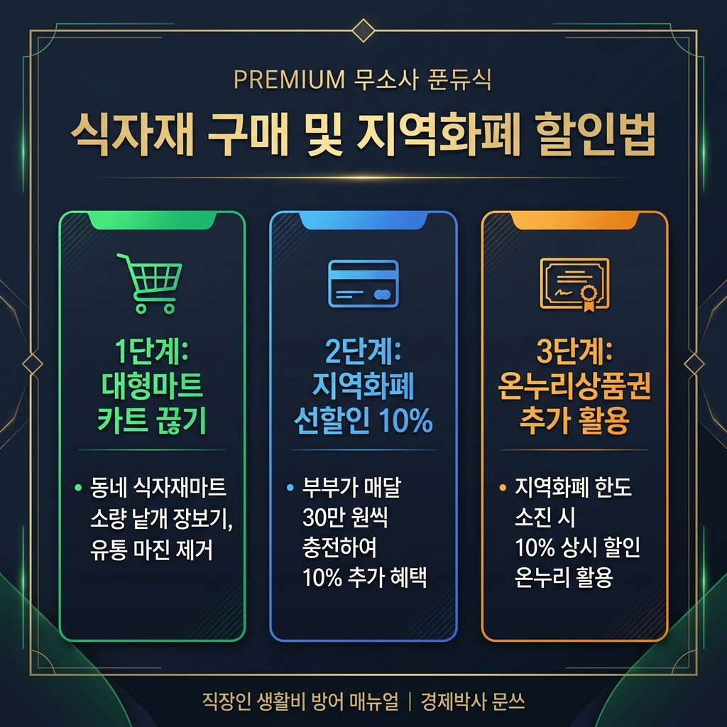 식자재 구매 및 지역화폐 할인법 요약 인포그래픽