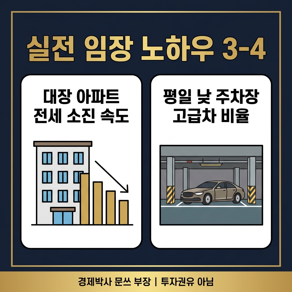 실전 임장 노하우 3, 4 카드뉴스 - 대장 아파트 전세 소진 및 고급차 비율