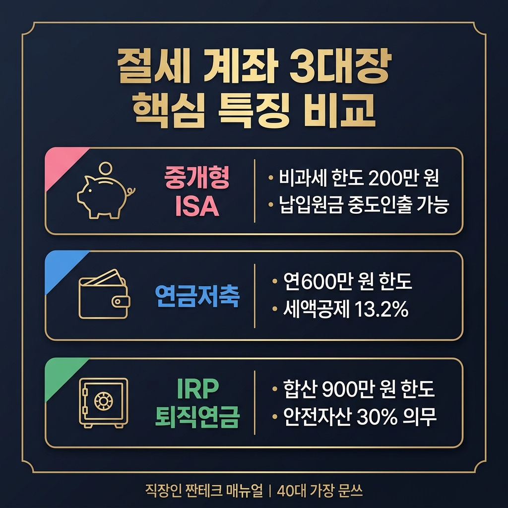 절세 계좌 3대장 핵심 특징 비교 인포그래픽