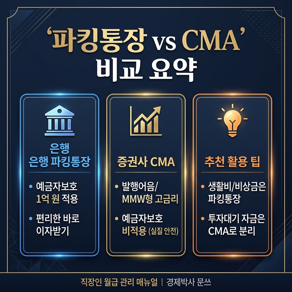 파킹통장 vs CMA 금리 및 혜택 요약 인포그래픽