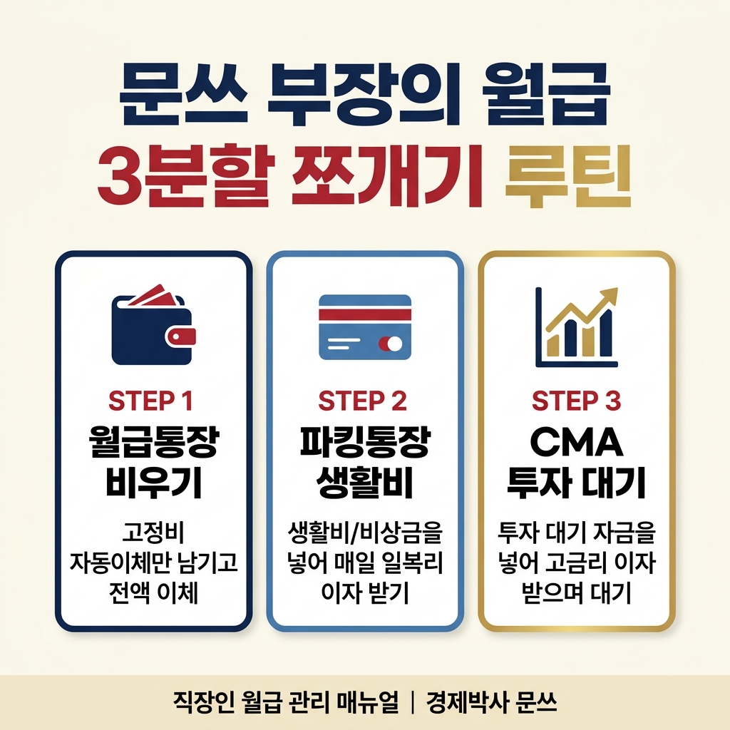 문쓰 부장의 직장인 월급 3분할 쪼개기 루틴 인포그래픽