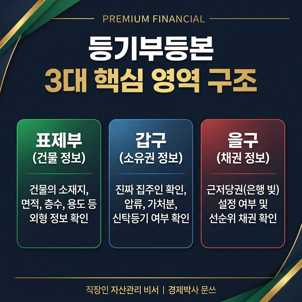 등기부등본 3대 영역 구조 인포그래픽