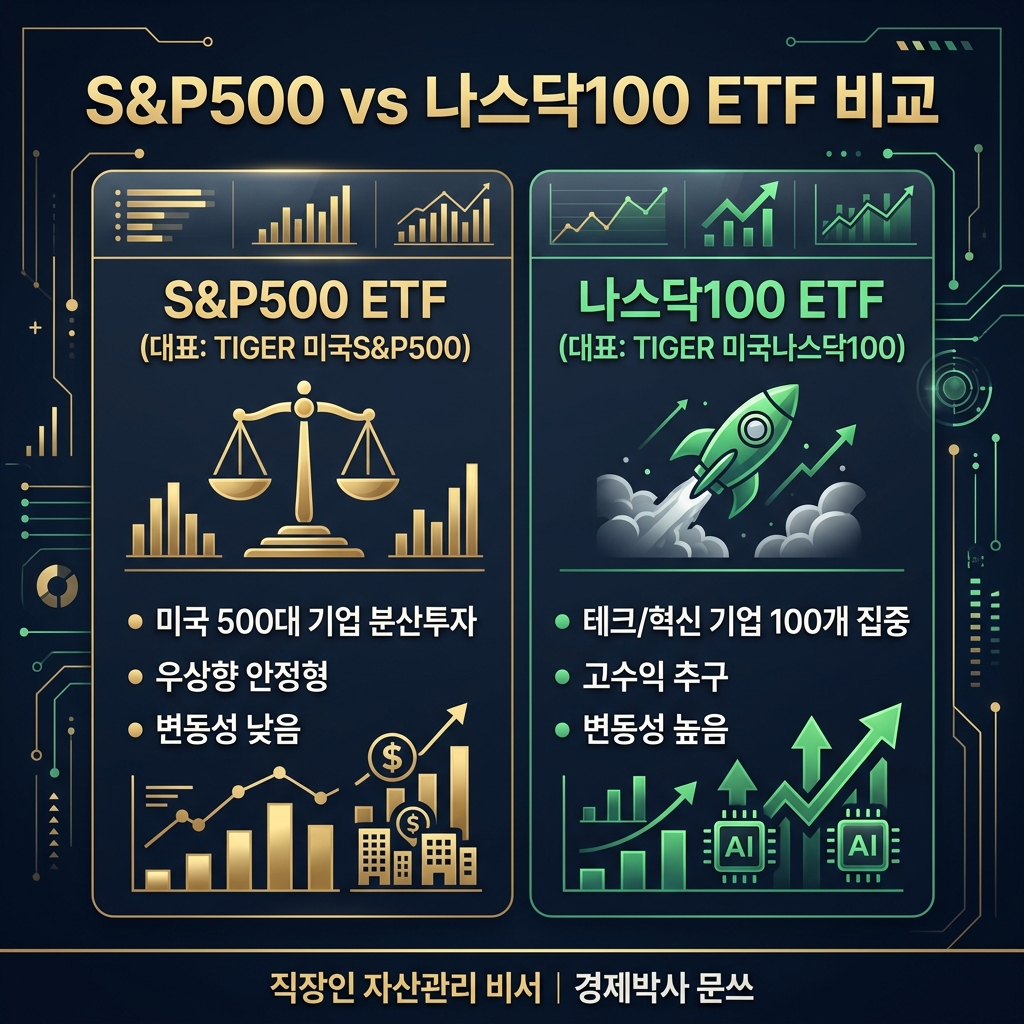 S&P500 vs 나스닥100 ETF 비교 인포그래픽