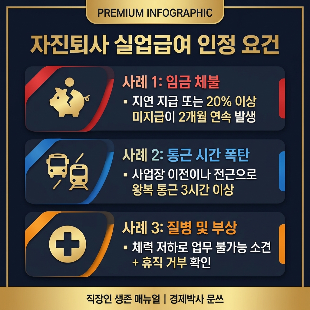 자진퇴사 실업급여 인정 요건 분석 인포그래픽