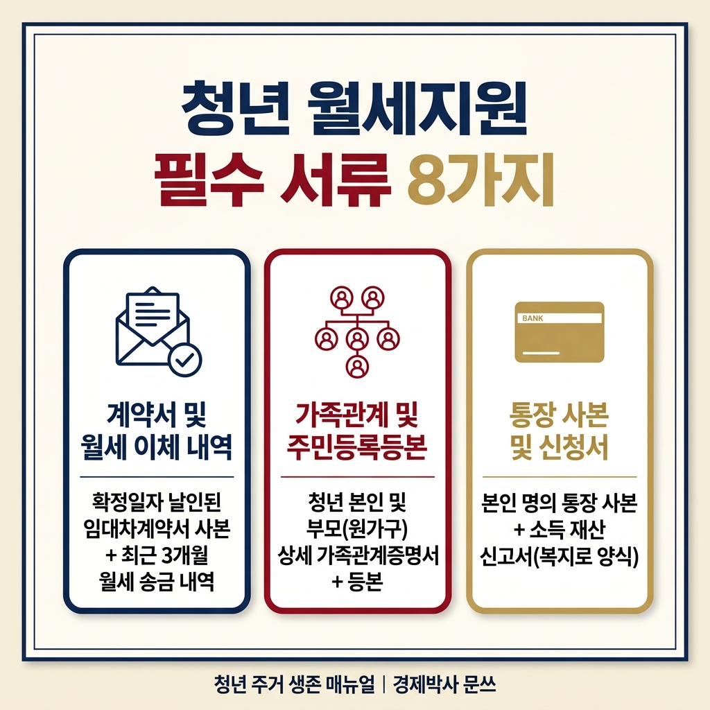 청년 월세지원 필수 준비 서류 및 신청 4단계 인포그래픽