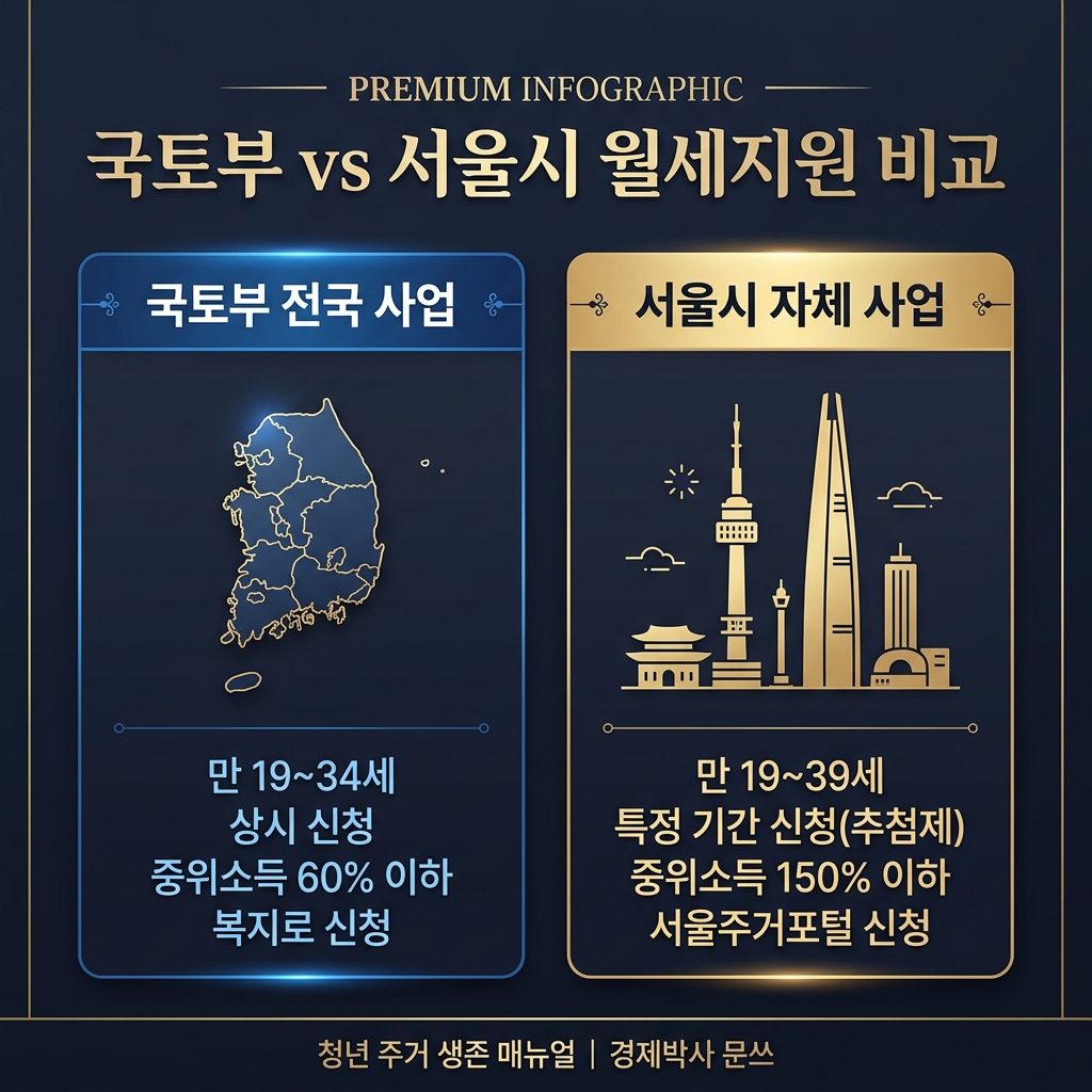국토부 vs 서울시 청년월세지원 비교 인포그래픽