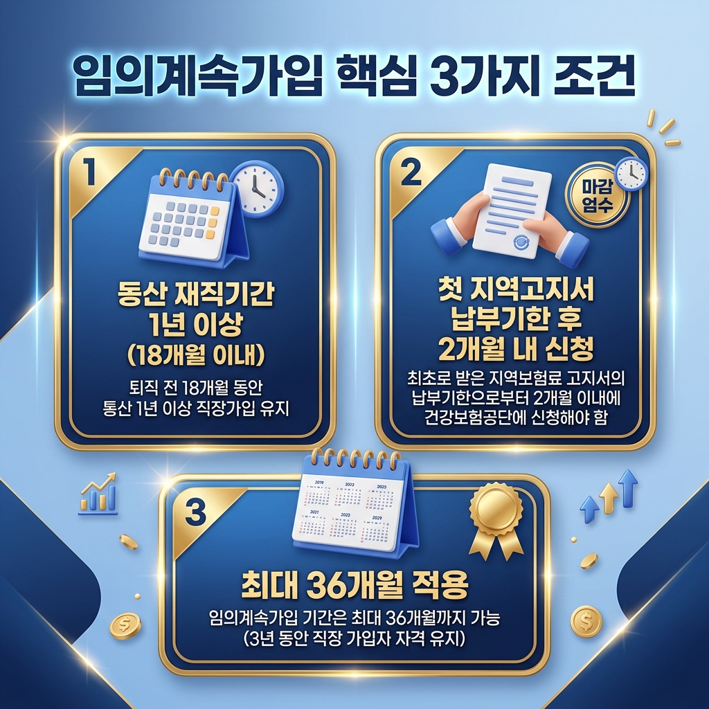 임의계속가입 핵심 3가지 조건 인포그래픽