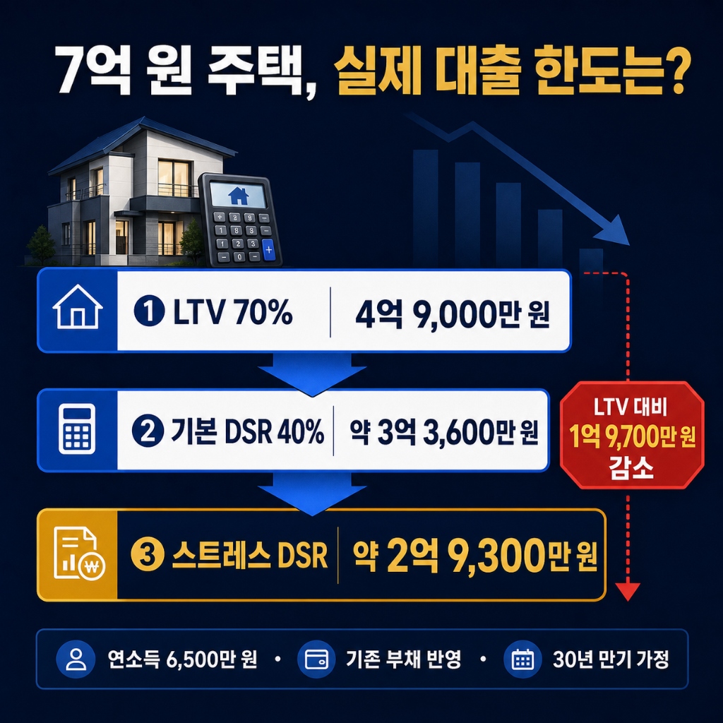 7억 원 주택 실제 대출 한도 계산 예시