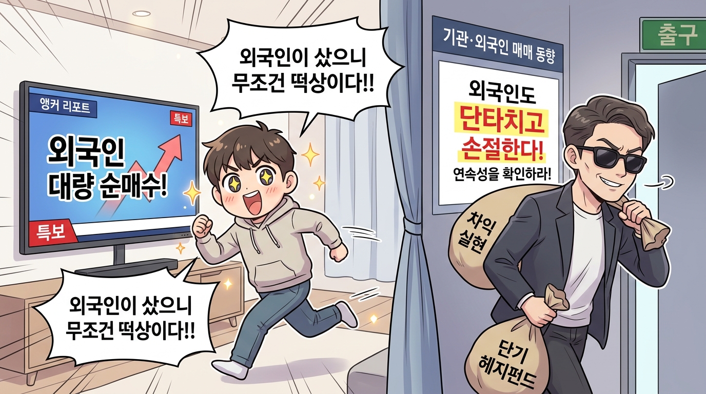 외국인 순매수의 함정 단발성 vs 연속 순매수 비교 캐릭터 만화