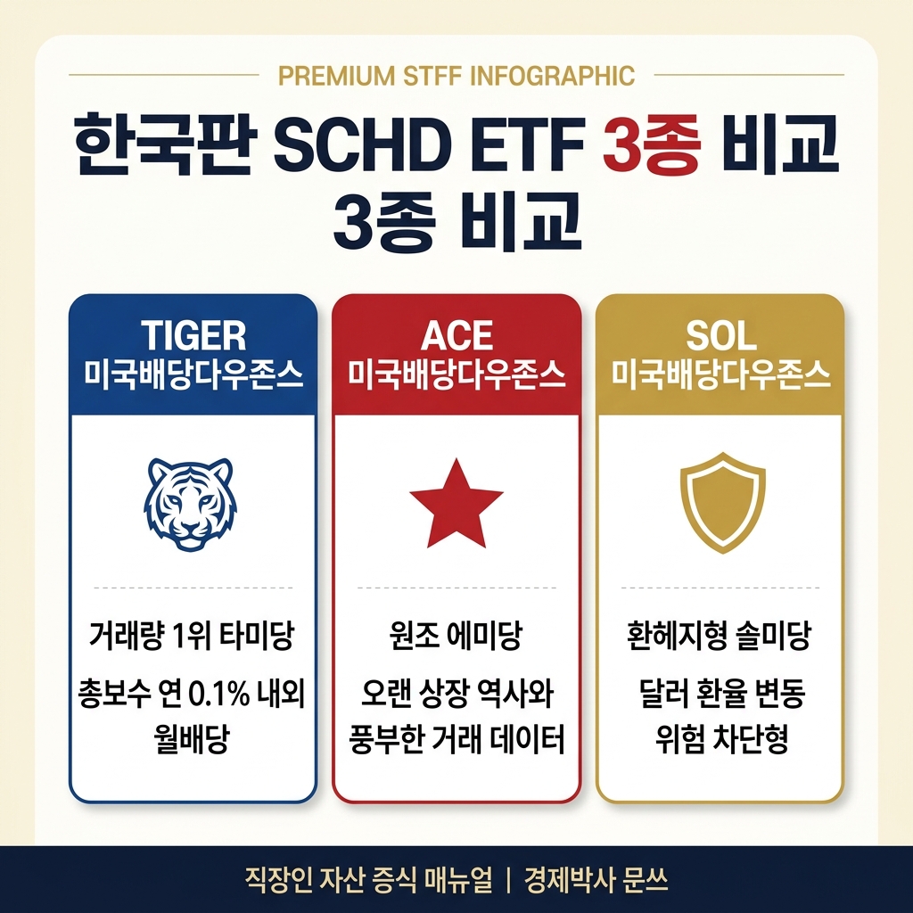 한국판 SCHD ETF 3종 장단점 비교 인포그래픽